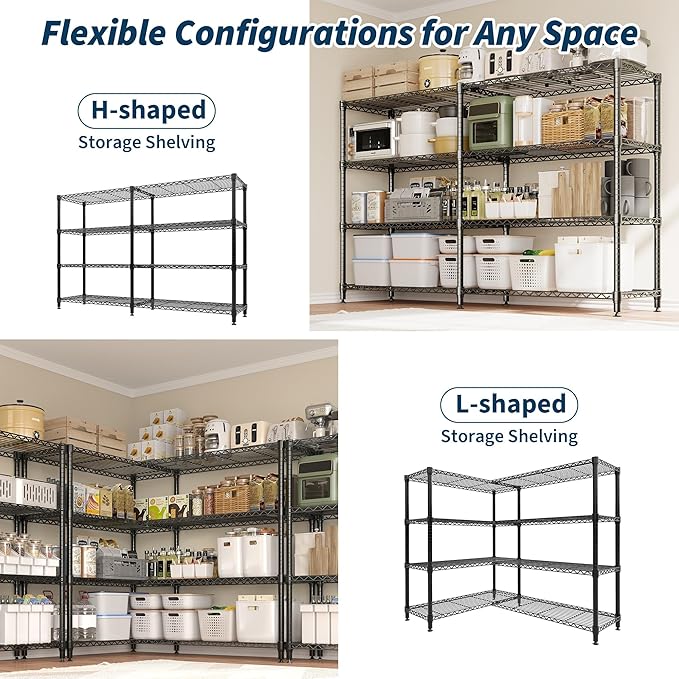 4-Tier Metal Shelving Unit, Heavy Duty Storage Shelves Adjustable Garage Shelf, Easy Assembly, for Basement, Kitchen & Pantry Room Organization, 13.8" D x 60" W x 59.5" H