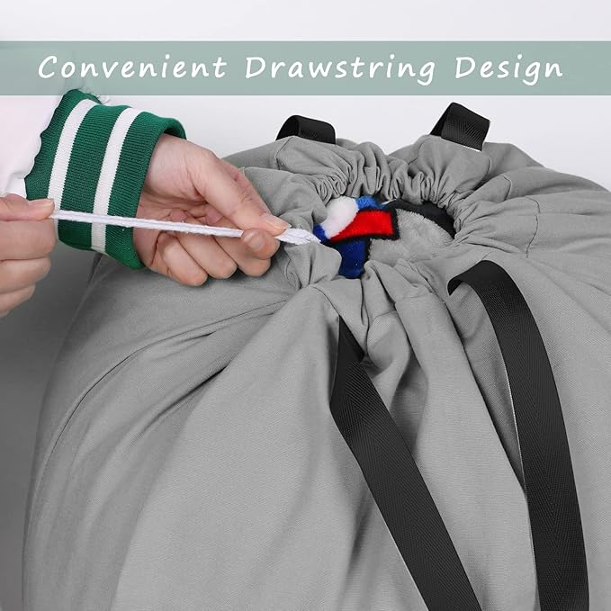Cotton Canvas Laundry Bag with Handles & Drawstring Straps, Heavy Duty Extra Large Laundry Bags for Laundromat and Household, 25.5x34 Inch, Dark Grey