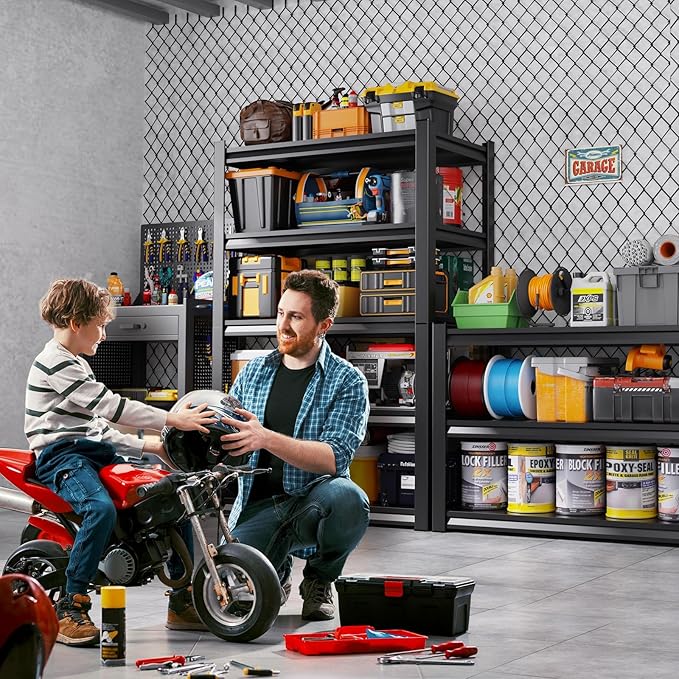 Set of 2 Garage Shelving Heavy Duty Storage Shelves, Metal Adjustable Shelving Unit, Utility Garage Organizer Shelf for Basement, Pantry, Kitchen, Warehouse,15.7" D x 35.4" W x 71.2" H, Black