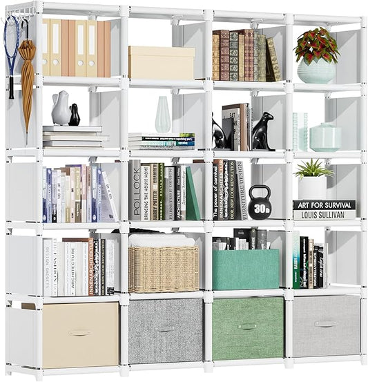 Mavivegue 20 Cube Book Shelf, Storage Organizer, Large DIY Bookcase, Metal Cube Bookshelf, Cubbies Closet Storage Organizer Shelves for Bedroom,Living Room,Home,Office