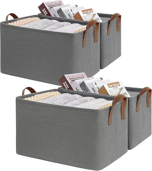 CHICVITA Storage Baskets for Shelves, Large Fabric Storage Bins with Metal Frame, Closet Organizer Bins for Living Room Bedroom, 16 ¾" L x 11" W x 9 ¾" H, Gray, 4-Pack