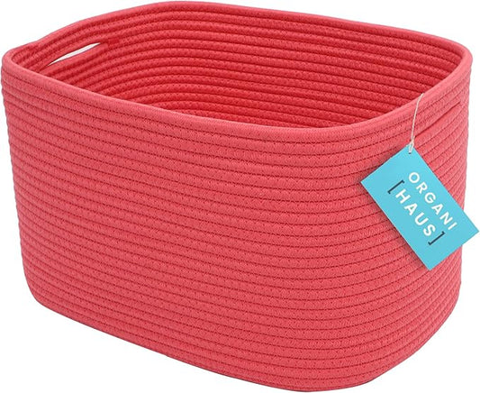 OrganiHaus Red Rainbow Basket - Colorful Woven Storage Basket for Playroom, Nursery & Classroom Decor & Toy Storage, 15x9x10