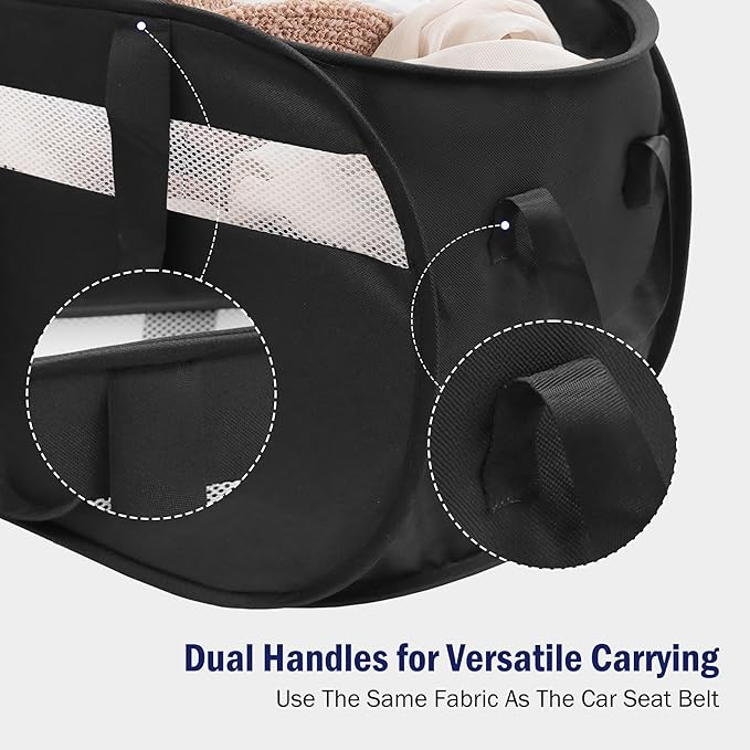 Collapsible Laundry Baskets, Foldable Tear Proof Pop Up Hamper with Reinforced Carry Handles, Durable Laundry Hamper for Home, Laundry, Bathroom, Dorm or Travel (Black, 2 Pack)
