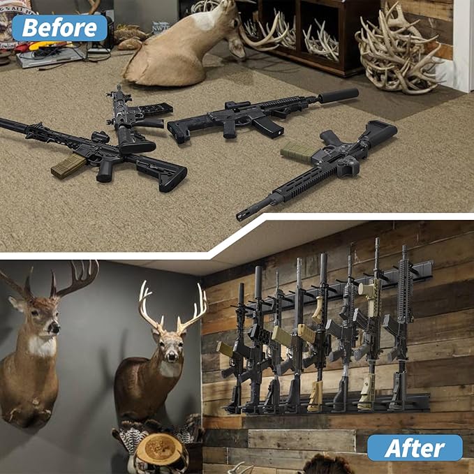 Gun Rack Wall Mount, Aluminium Alloy Gun Racks for Wall, Adjustable 4/8/12 Slot Indoor Gun Racks Securely Hold Shotguns Rifles Rack