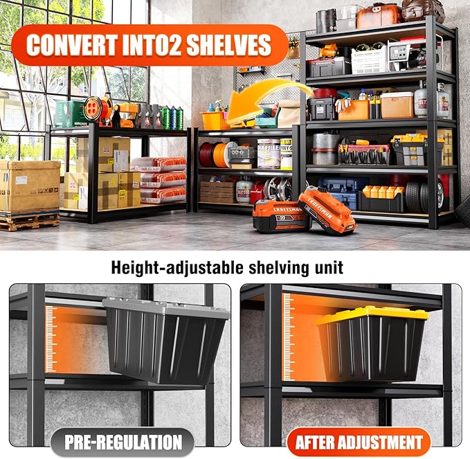 Set of 3 Garage Shelving Heavy Duty Storage Shelves, Metal Adjustable Shelving Unit, Utility Garage Organizer Shelf for Basement, Pantry, Kitchen, Warehouse,11.8" Dx27.5 Wx71.2 H Black