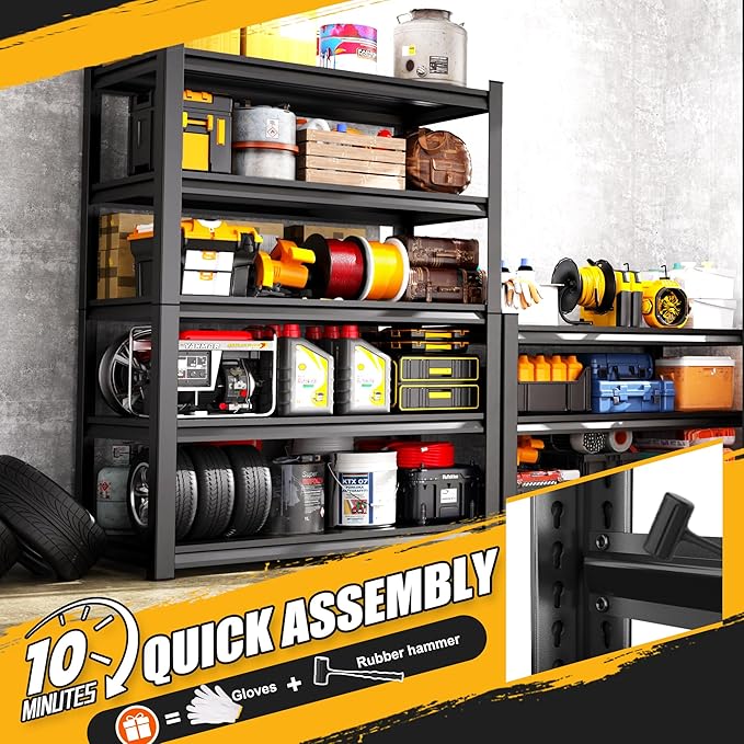 71.2"H-45.7"W Garage Shelving 5T Heavy Duty Storage Shelves, Adjustable Metal Shelving Unit, Utility Garage Organizer Shelf for Basement, Pantry, Warehouse, Supermarket, 45.7"Wx19.7"Dx71.2"H