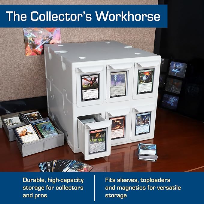 BCW 6 Drawer Card Catalog – White | Stackable Trading Card Organizer Box | Holds Sports Cards, Gaming Cards, Toploaders & Magnetics | Heavy-Duty Plastic Storage with Dividers