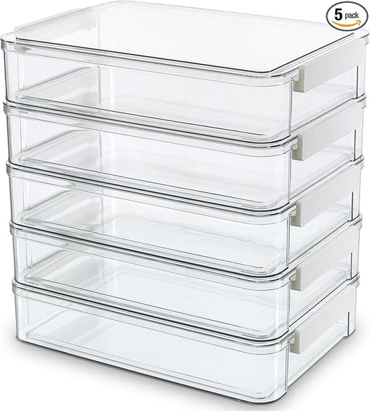 Citylife 5 PCS 6 Qt Plastic Storage Bins with Lids and Latches, Portable Project Case for Drawers, Clear Stackable File Box for Organizing A4 Paper, Letters, Documents, Art Supplies, and Crafts