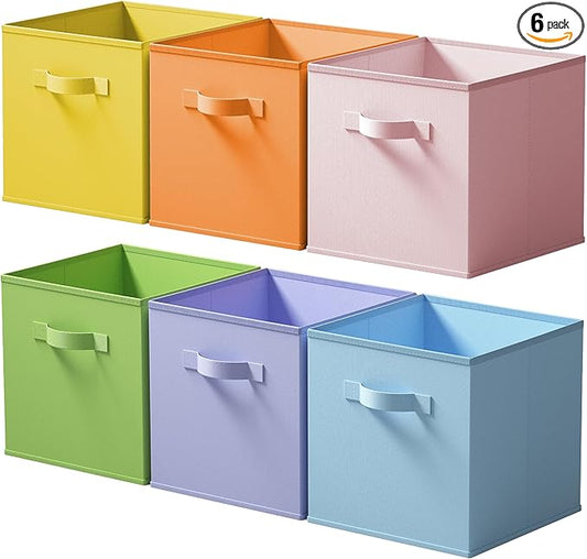 Cupic Cupid 11 Inch Storage Cube, Fabric Cube Storage Bin with Handles, Storage Cube Organizer for Clothes and Toys, Collapsible Cube Bins for Closet, Shelves, Nursery, 6-Pack, Pastel Colors