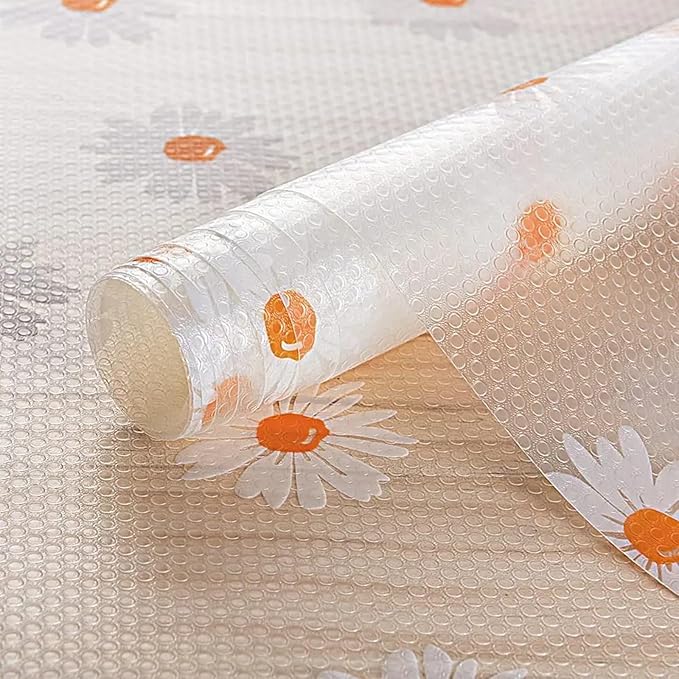 INNOLITES Shelf Liners for Kitchen Cabinets – Drawer Liner Waterproof & Oil-Proof, Non-Adhesive EVA with Floral Pattern – Durable Washable, Easy to Clean (Clean Daisy, 23.6" x 240")