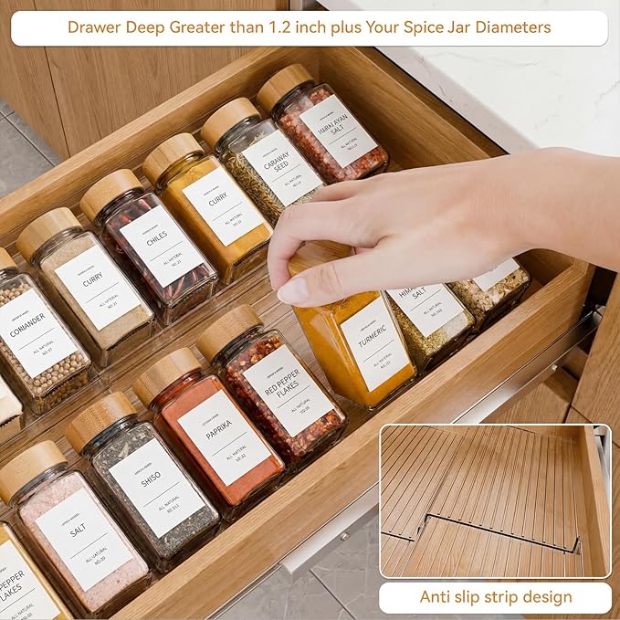 LETGO 8 Pack Adjustable Spice Rack for Drawer - 9" to 17.7" Expandable Spice Drawer Organizer 4 Tier Acrylic Seasoning Organizer Rack,Clear Spice Rack Tray for Spices,Condiment,Nail Polish and Jar (8)