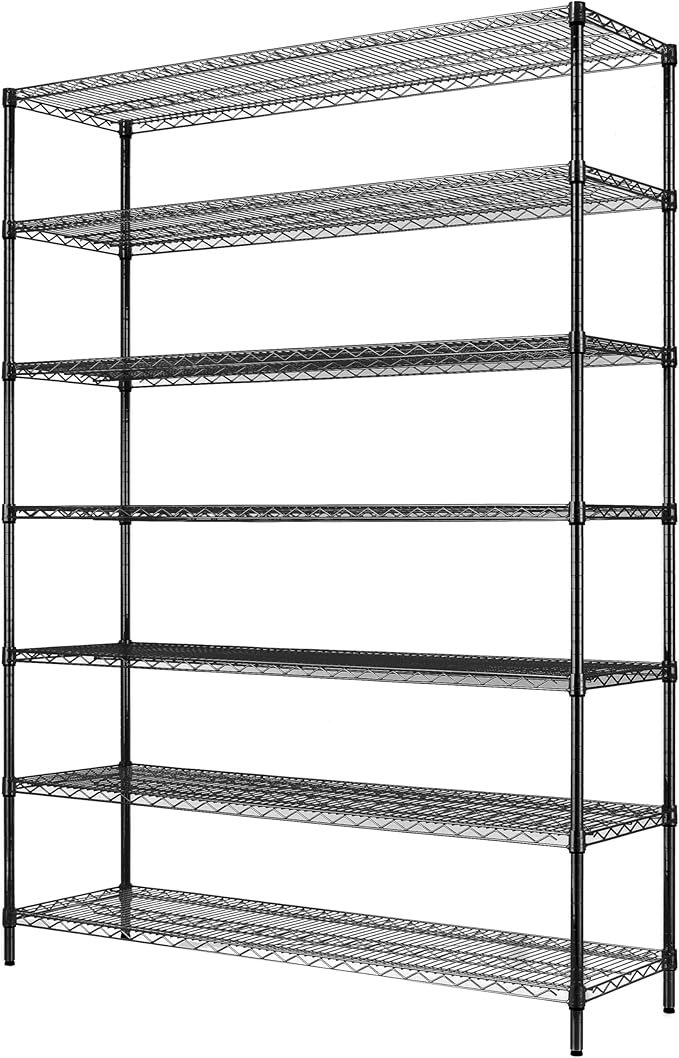 Finnhomy 4200LBS 7-Tier Wire Shelving Unit Adjustable Steel Wire Rack, 18x60x80.2 Inches 7 Shelves Metal Rack, Pantry Shelves for Storage, Metal Garage Shelving with 1" Poles, NSF Certified, Black