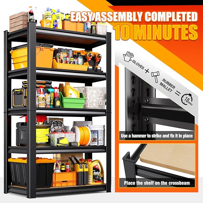 Set of 3 Garage Shelving Heavy Duty Storage Shelves, Metal Adjustable Shelving Unit, Utility Garage Organizer Shelf for Basement, Pantry, Kitchen, Warehouse,11.8" Dx27.5 Wx71.2 H Black