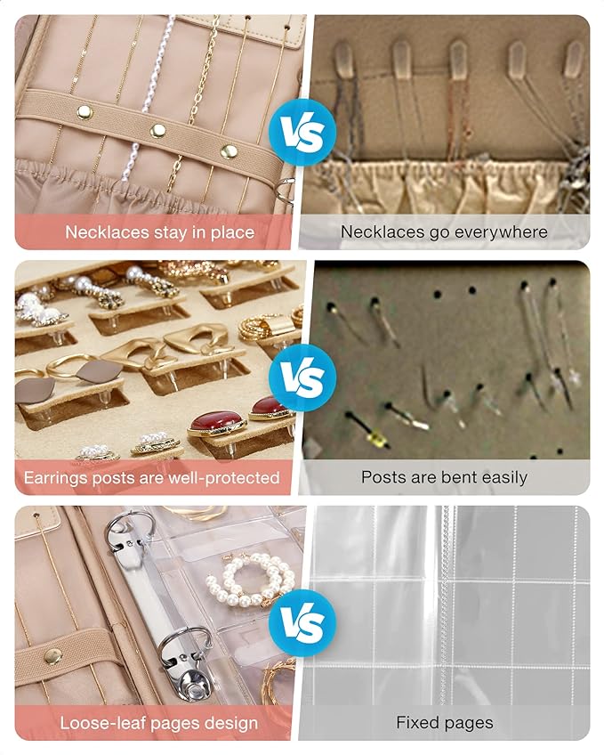 BAGSMART Jewelry Travel Organizer Case for Home Jewelry Organizer Storage Ring Binder Clear Bags Zipper Rolls Pouch for Necklaces, Earrings, Rings, Bracelets, Black