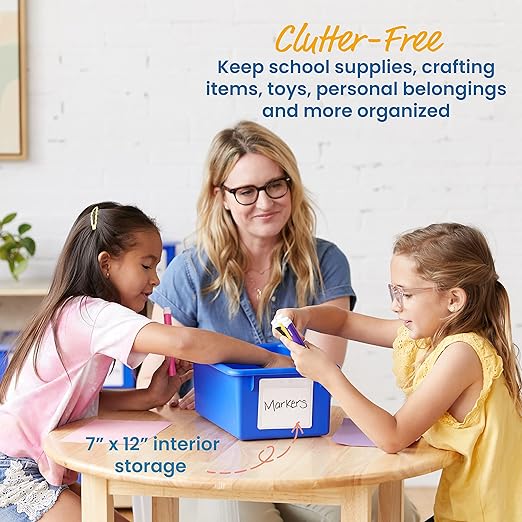ECR4Kids Cubby Storage Bin with Lid, Multipurpose Organization, Blue, 10-Piece