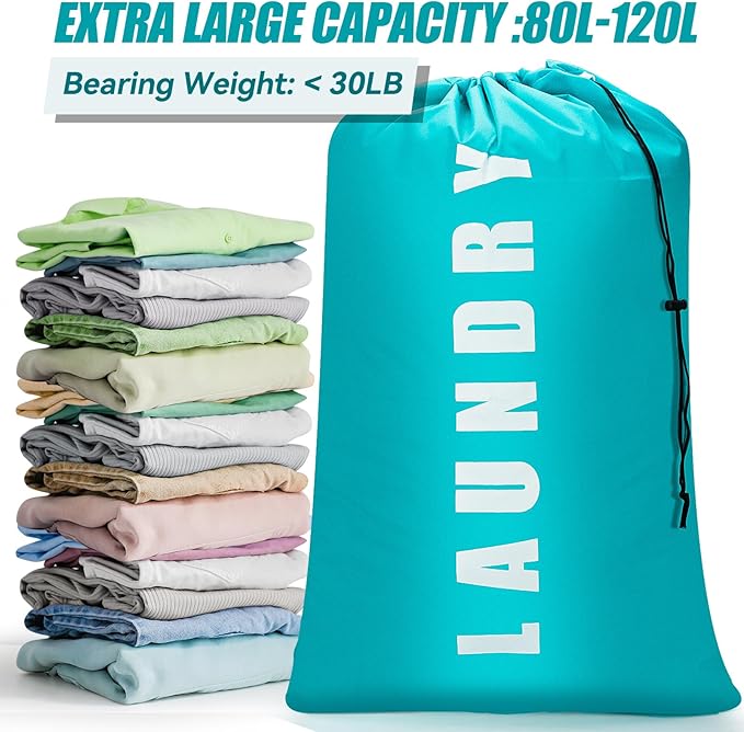 Isink Laundry Bag,2 Pack Travel Laundry Bags for Dirty Clothes,Large Laundry Bags for Camping & Traveling,Dirty Clothes Travel Bag,24" x 36" (Cyan + Gray)