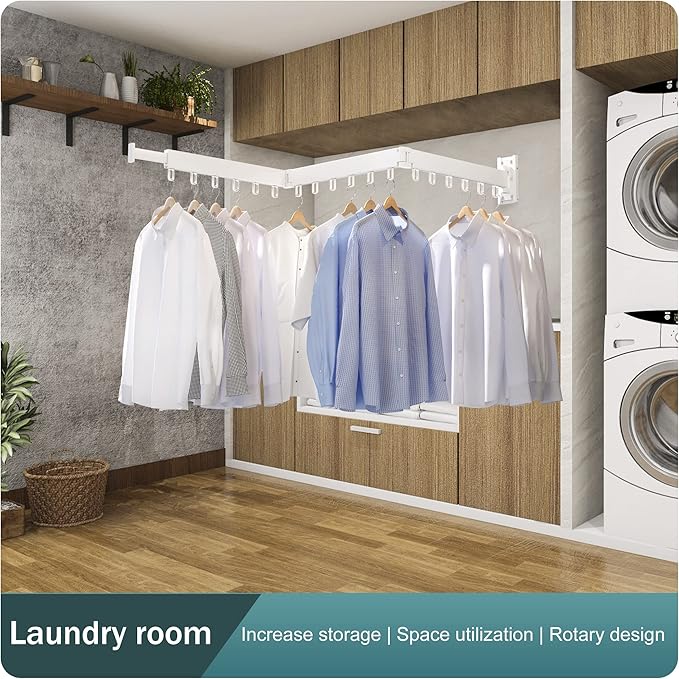 LIENAHU Clothes Drying Rack,Laundry Drying Rack,Clothes Rack Wall Mount,Wall Mounted Clothes Hanger Rack,Laundry Rack Folding,Retractable Clothing Rack,Collapsible Clothes Hanging Rack(Loop,White)