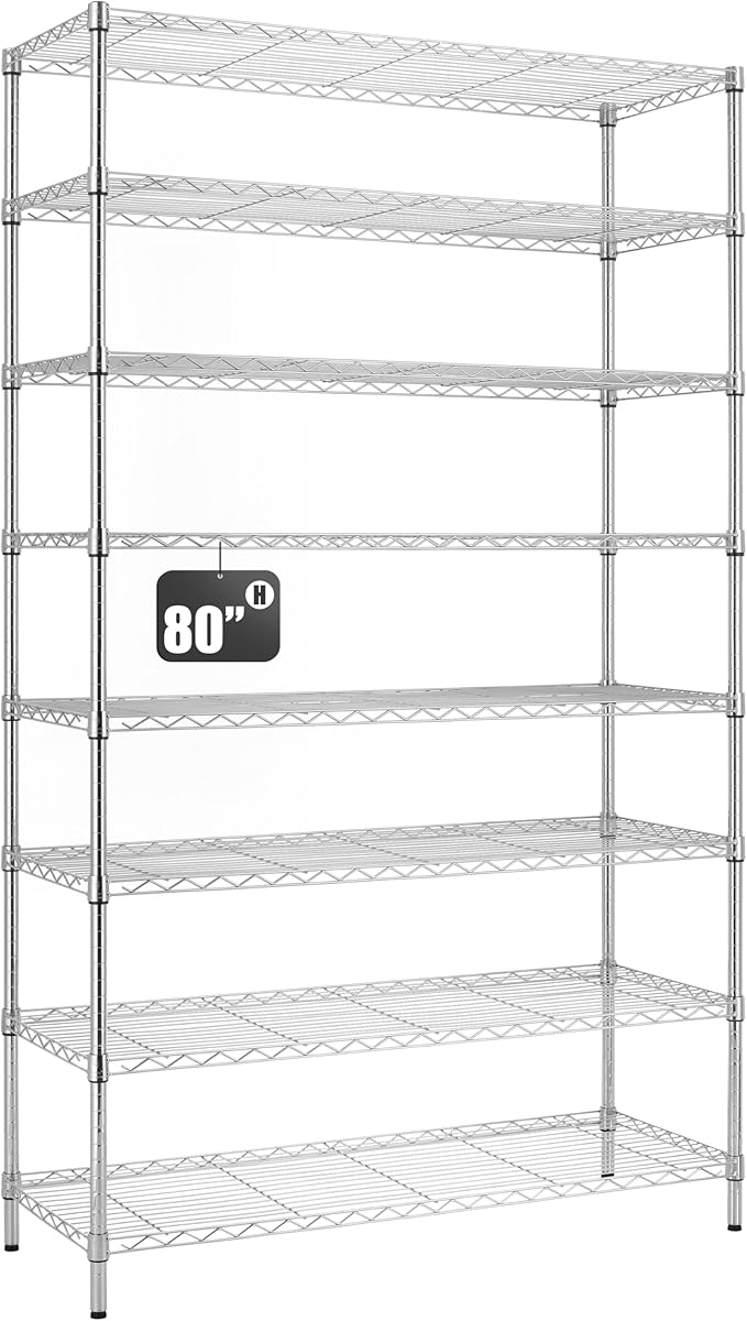 Finnhomy 4000LBS 8-Tier Wire Shelving Unit Adjustable Steel Wire Rack, 18x48x80.2 Inches 8 Shelves Metal Rack, Pantry Shelves for Storage, Metal Garage Shelving with 1" Poles, NSF Certified, Chrome