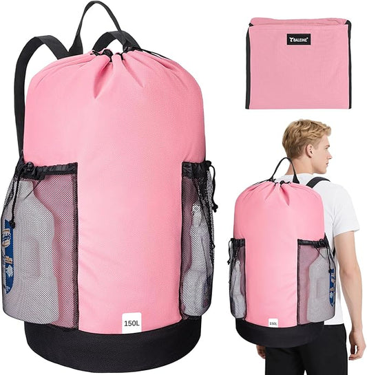 BALEINE 2PK 150L Laundry Bag Backpack, 900D Oxford Fabric Large Travel Laundry Bags with Shoulder Straps and 2 Mesh Pockets for College Dorm, Apartment, Laundromat (Pink, 150L)