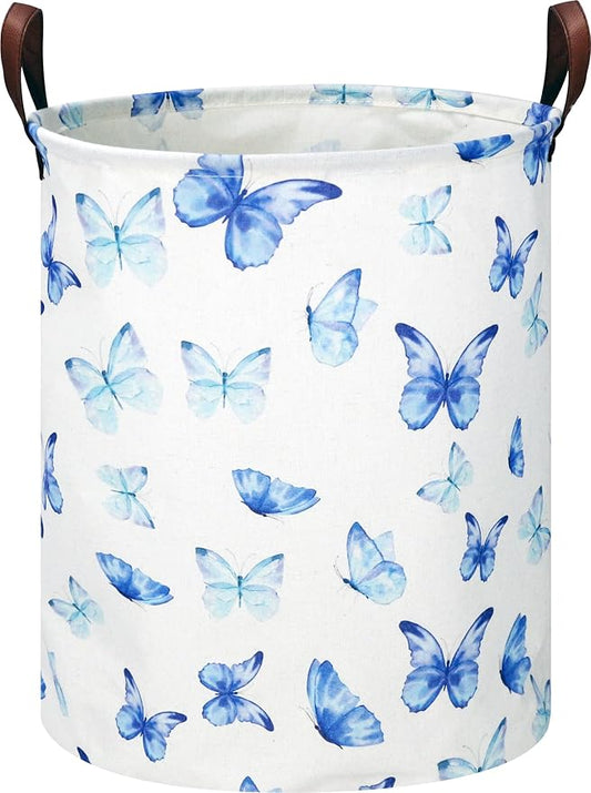 NTAOHAMPER Kids Laundry Hamper, Waterproof Storage Bin, Baby Nursery Hamper, Clothes Organizer, Toys Bin, Room Decor(Blue Butterfly)