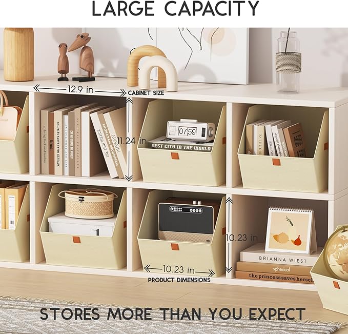 Homsorout Fabric Closet Storage Cubes - 8 Pack Square Storage Bins with Dual Handles for Clothes, Towels, Toys, Cube Storage Organizers for Bedroom, Nursery, Shelves, Closet, Small Spaces, Light Beige