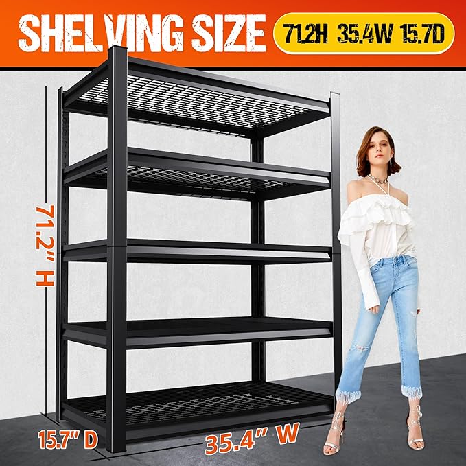 Set of 4 Garage Shelving Heavy Duty Storage Shelves, Adjustable Metal Shelving Unit, Utility Garage Organizer Shelf for Basement, Pantry, Warehouse, Supermarket, 35.4" Wx15.7 Dx71.2 H,Black