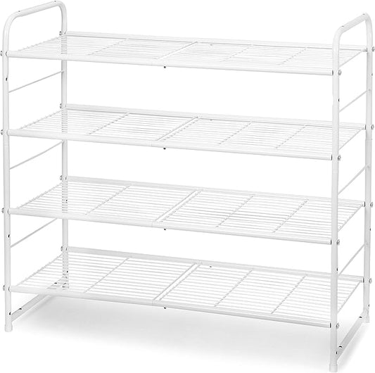 Simple Trending 4-Tier Stackable Shoe Rack, Expandable & Adjustable Shoe Organizer Storage Shelf, Wire Grid, White