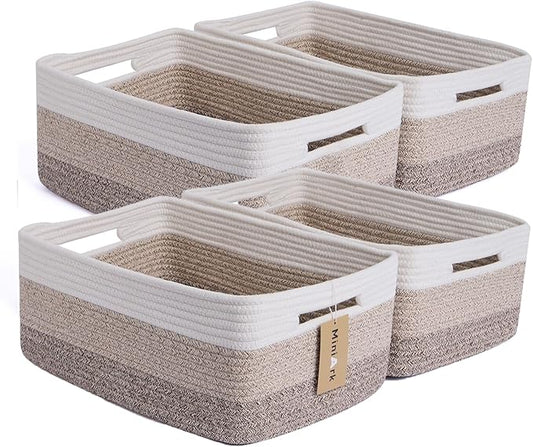 MiniArk Large Storage Baskets for Organizing, Closet Shelf Baskets for Clothes Blanket Towels, Baby Nursery, Toy Bins Box, Woven Rope Baskets, 17 x 13 x 7.5”, 4 Packs Gradient Brown