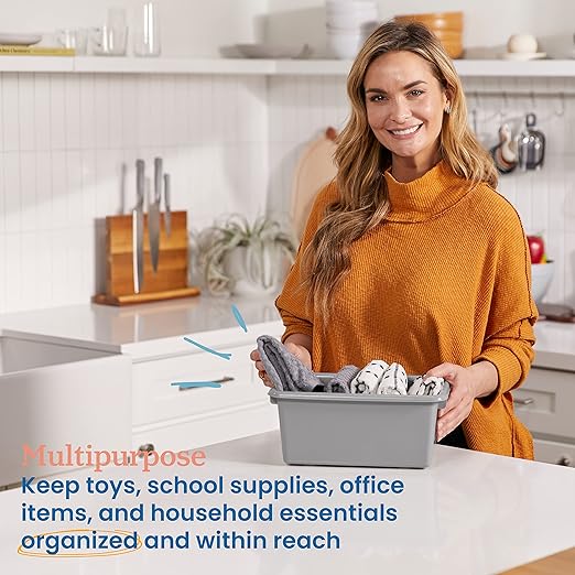ECR4Kids Scoop Front Storage Bin, Multipurpose Organization, Grey, 5-Piece
