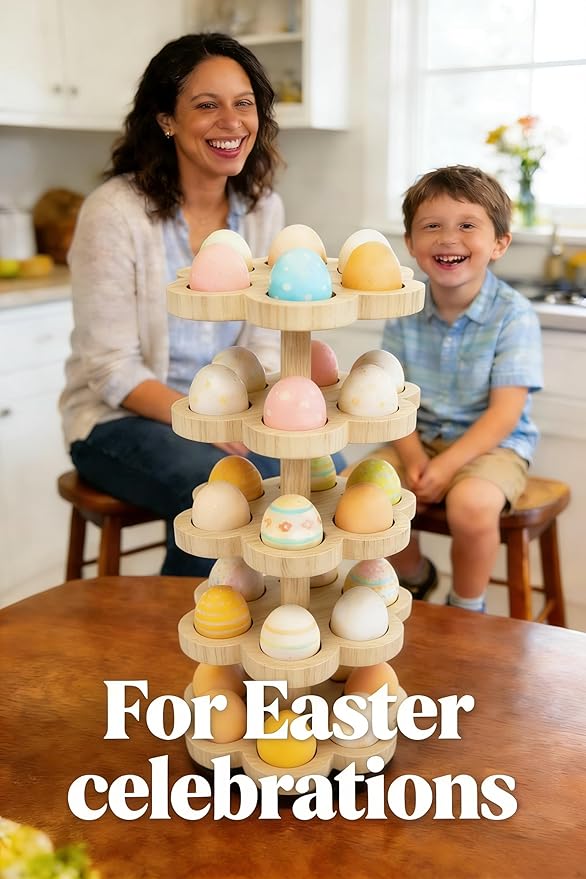 Wooden Egg Holder Countertop 360° Rotating, Egg Rack for 30 Eggs, Spiral Egg Storage Organizer for Kitchen Counter, Farmhouse Fresh Chicken Egg Dispenser for Home, Family (Wood)