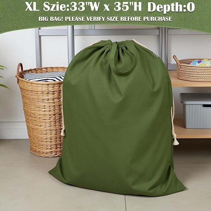 Canvas Laundry Bag 33"Wx 35"H, Thick Cotton Laundry Bag with Handles & Drawstring, Extra Large Heavy Duty Washable Basket Liner Hamper Liner Canvas Storage Sack (XL ArmyGreen)