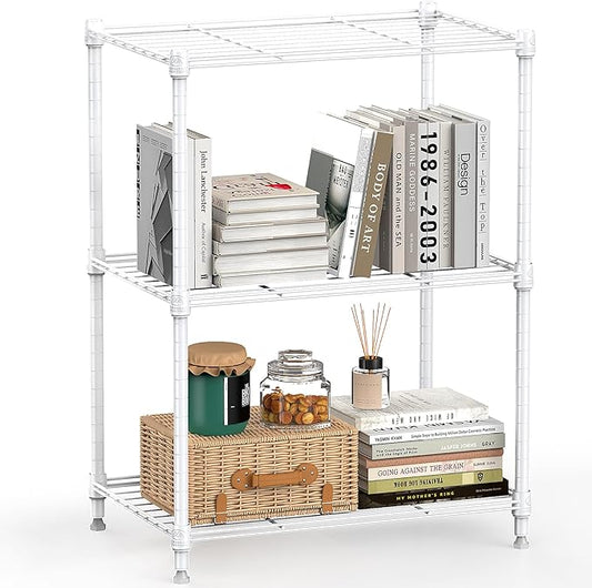 M MZG 450 lbs Wire Storage Shelving 3-Tier Utility Shelving Unit Steel Organizer Wire Rack for Home,Kitchen,Office,White (11.8" D x 17.7" W x 26.4" H)