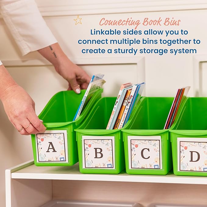 ECR4Kids Linking Plastic Storage Book Bin, Multipurpose Organization, Neon Green, 10-Piece