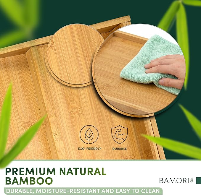 Expandable Bamboo Spice Drawer Organizer – Adjustable Tiered Spice Rack Insert for Kitchen Drawer – Premium Bamboo Seasoning Organizer for Drawer Storage (Need 3" Deep Drawer)