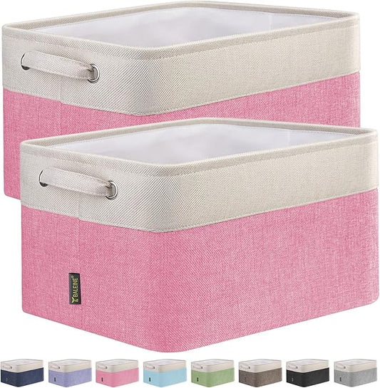 BALEINE 2 Pack Fabric Closet Storage Bins for Shelves, Linen Closet Organizers and Storage, Decorative Baskets for Organizing, Shelf, Clothes, Home, Office (Pink, 15''x11''x9.5'')