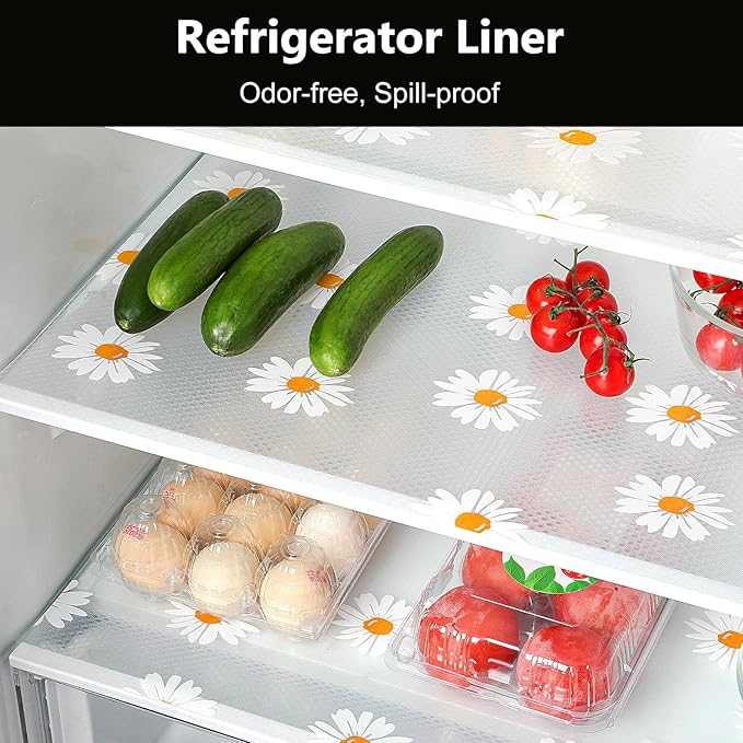 INNOLITES Shelf Liners for Kitchen Cabinets – Drawer Liner Waterproof & Oil-Proof, Non-Adhesive EVA with Floral Pattern – Durable Washable, Easy to Clean (Clean Daisy, 23.6" x 240")