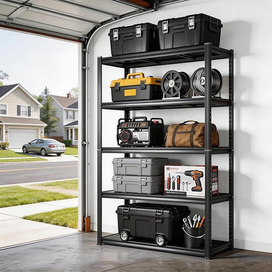 Metal Garage Shelving Unit, Heavy Duty Adjustable Storage Shelves, Steel Shelving, 3000 lbs Capacity Shelves for Heavy Tools and Equipment, 5 Tier, 39.4" Wx 15.7" Dx 77.4" H