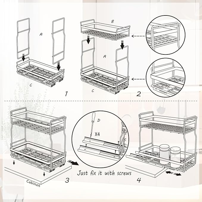 Pull Out Spice Rack Organizer for Inside Kitchen Cabinets, Heavy Duty Slide Out Seasoning Kitchen Organizer, 2 Tier Vertical Sliding Seasoning Organizer, 10.5" D x 5.1" W x 9.6" H -2 Pack (2)