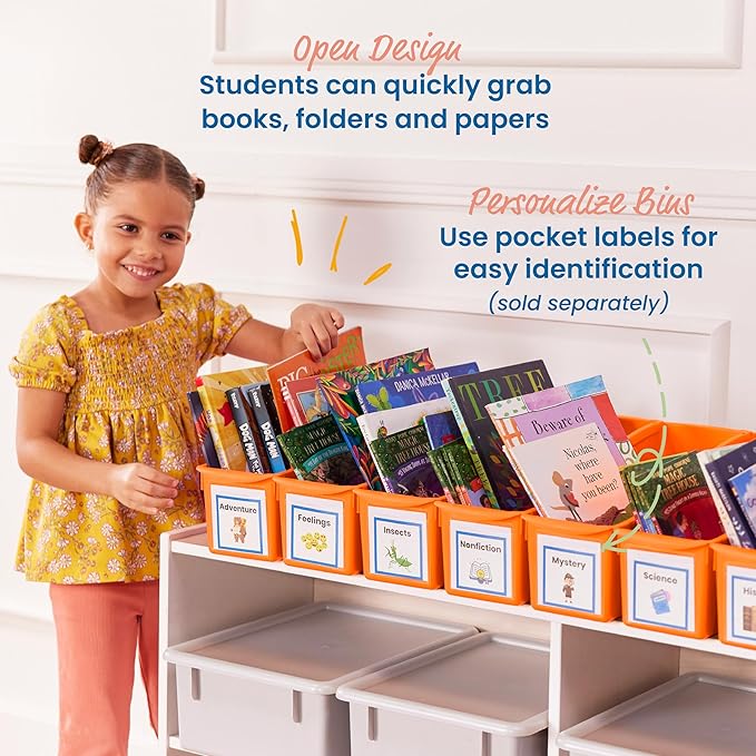 ECR4Kids Linking Plastic Storage Book Bin, Multipurpose Organization, Neon Orange, 10-Piece