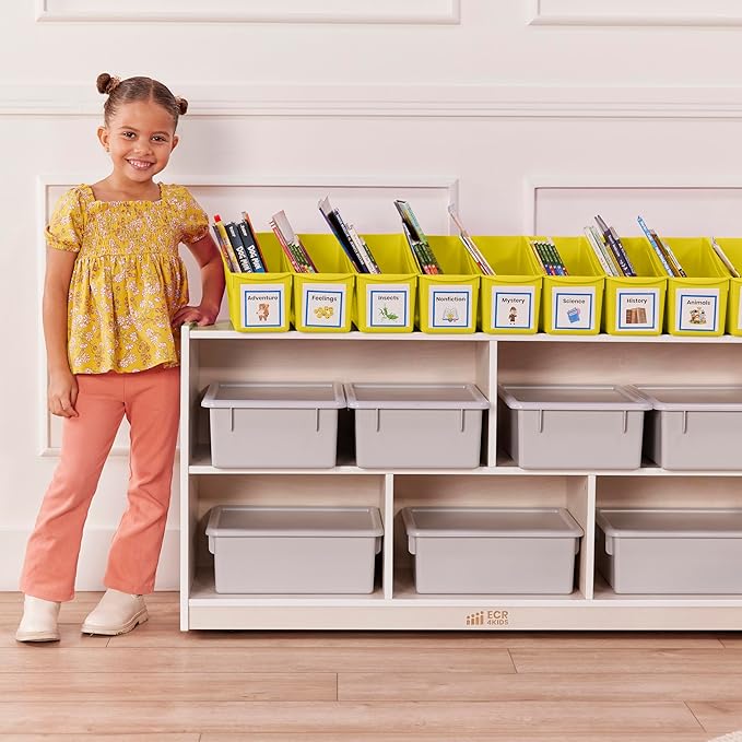 ECR4Kids Linking Plastic Storage Book Bin, Multipurpose Organization, Neon Yellow, 10-Piece
