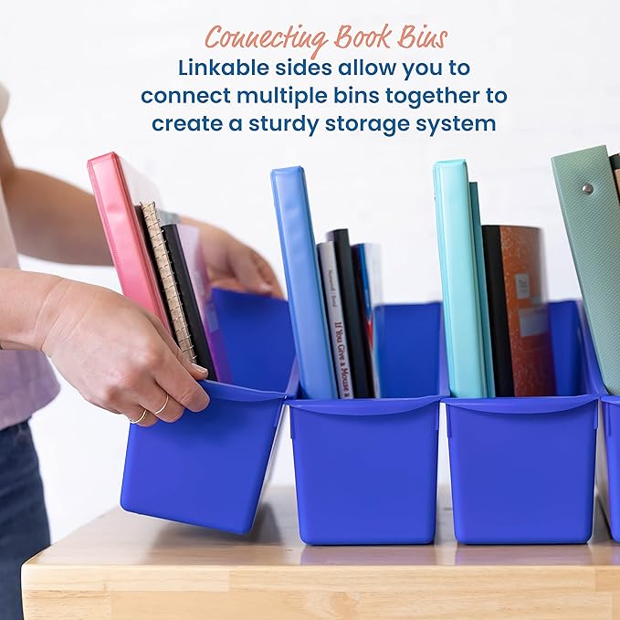 ECR4Kids Linking Plastic Storage Book Bin, Multipurpose Organization, Blue, 10-Piece