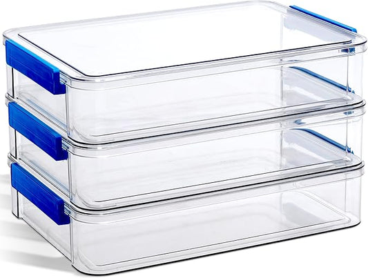 Citylife 6 Qt 9 x 13 Plastic Storage Bins with Lids and Latches, Portable Project Case for Drawers, Clear Stackable File Box for Organizing A4 Paper, Letters, Documents, Art Supplies, and Crafts