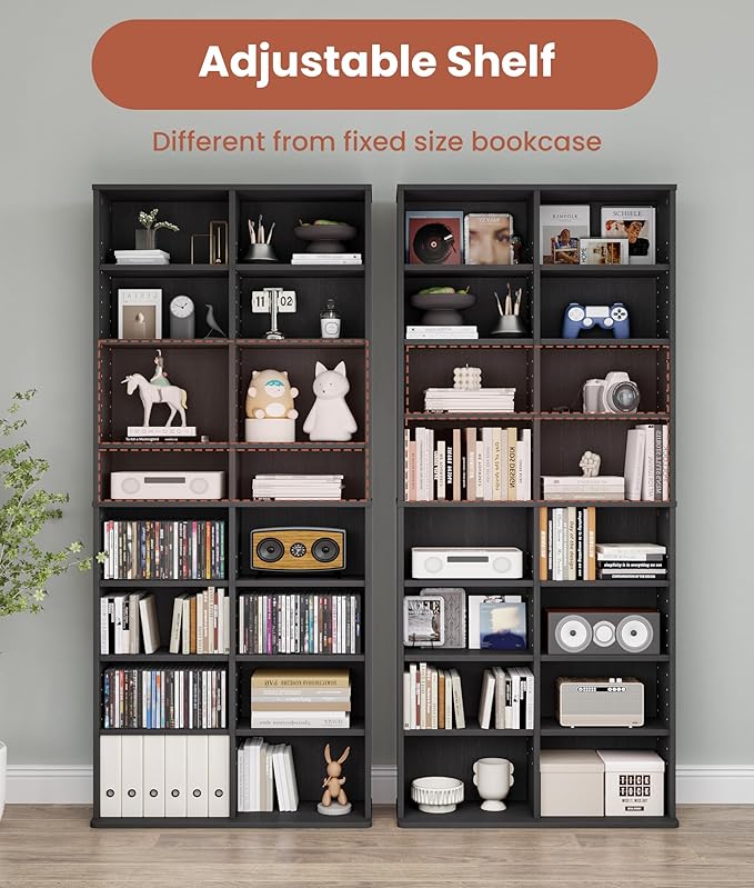 DVD Rack Tower, 16-Shelf DVD Storage Racks with Adjustable Shelves 8-Tier Multimedia Storage Tower for Living Room Home Office