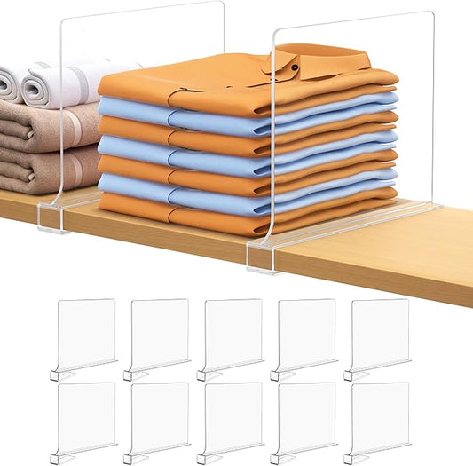 Aolloa 10 PCS Shelf Dividers for Closet Organization Acrylic Clear Closet Shelf Divider for Wooden Shelving Suitable for Wooden or Vertical Shelves Or Bedroom, Kitchen and Office