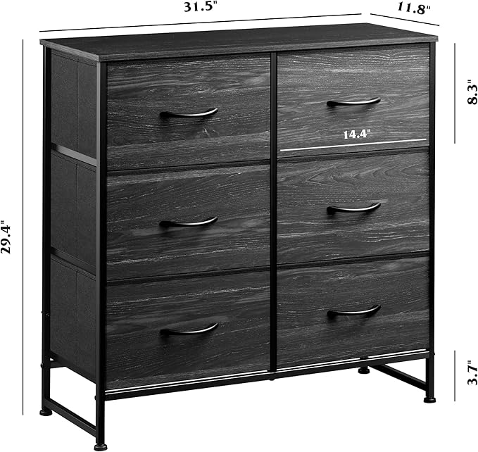 WLIVE Black Dresser for Bedroom, 6 Drawer Dresser, Storage Tower with Fabric Bins, Chest of Drawers for Closet, Living Room, Hallway