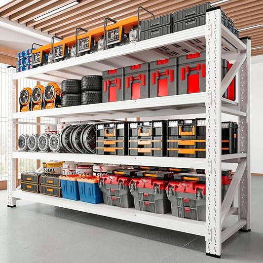 RAVIGIN 5000LBS Storage Shelves,71" W Garage Shelving Heavy Duty Metal Adjustable Garage Shelves, Shelving Units Industrial Shelving for Warehouse,71" W x 24" D x 69" H,White