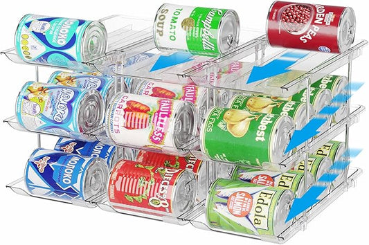 Can Organizer for Pantry Stackable 3 Tiers Can Storage Organizer Pantry Soda Can Organizer for Fridge 36 Cans Rack Automatic Rolling Canned Food Organizer for Refrigerator Kitchen Clear