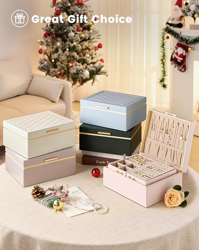Lolalet Jewelry Box Organizer for Women Girls, 2 Layer Jewelry Organizers and Storage for Necklace Earrings Rings Bracelets, Large Jewellery Holder Case Birthday Mothers Day Gifts -HazePurple