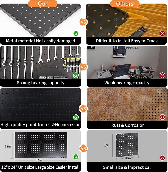 Peg Board for Wall 48x24 inch with 63 Pcs Hooks Accessories, Garage Storage Pegboard Wall Organizer, Metal Pegboard Panels with Hooks, Modular Mounted Control Peg Board Tool Organization (Black)