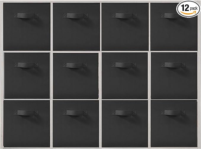 11x11 Inch Storage Bins Cubes, Fabric Foldable Storage Box, Collapsible Closet Organizer for Clothes, Blankets, Office, Bedroom, Living Room, Shelf Cabinet, Bookcase, Black, 12 Pack